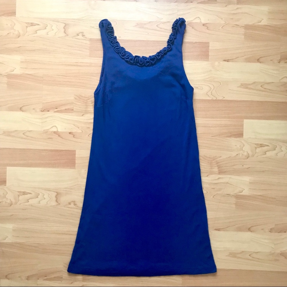 J. Crew Navy Ruffle Neckline Dress